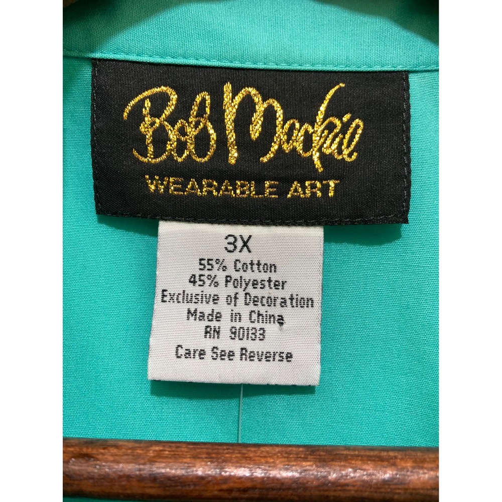 Bob Mackie Wearable Art Women's 3X Button Down Top Green Ribbon Graphic - Picture 4 of 13